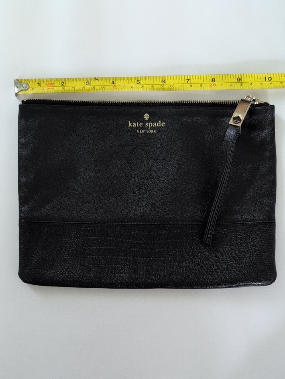 kate spade Black Leather Zip Pouch with Tassel